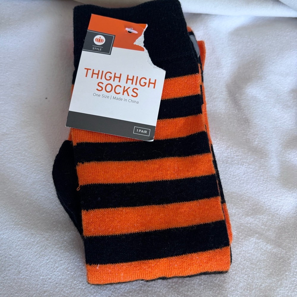 Thigh High Orange and Black Socks